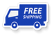 A blue and white delivery truck icon with the text 'FREE SHIPPING' in blue on a white background.
